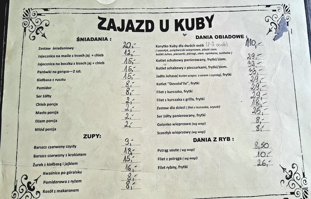 Menu Zajazd U Kuby-1
