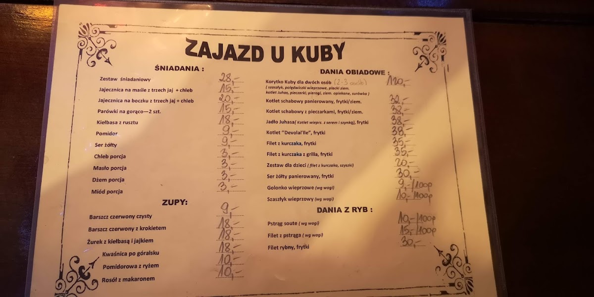 Menu Zajazd U Kuby-4
